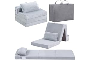 Givjoy Foldable Floor Mattress for Kids, Toddler Washable Tri Folding Floor Nap Mat for Sleeping Daycare, Child Trifold Futon Sofa Bed with Storage Bag for Girls and Boys, Grey with Pillow
