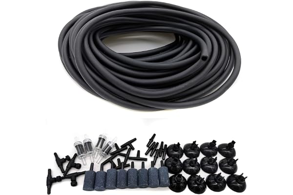 JIH Aquarium 50 Feet Standard 3/16" Black Flexible Airline Tubing with Black Plastic Connectors for Fish Tank,Terrariums, and