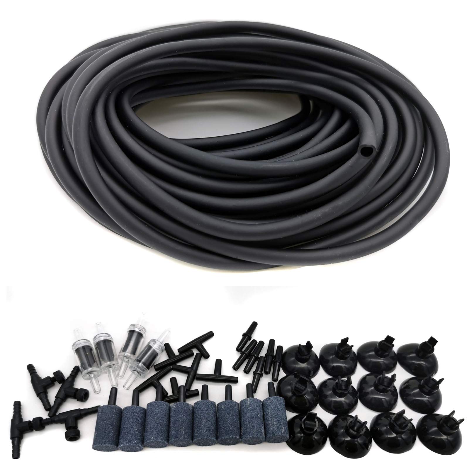 Photo 1 of JIH Aquarium 50 Feet Standard 3/16" Black Flexible Airline Tubing with Black Plastic Connectors for Fish Tank,Terrariums, and Hydroponics