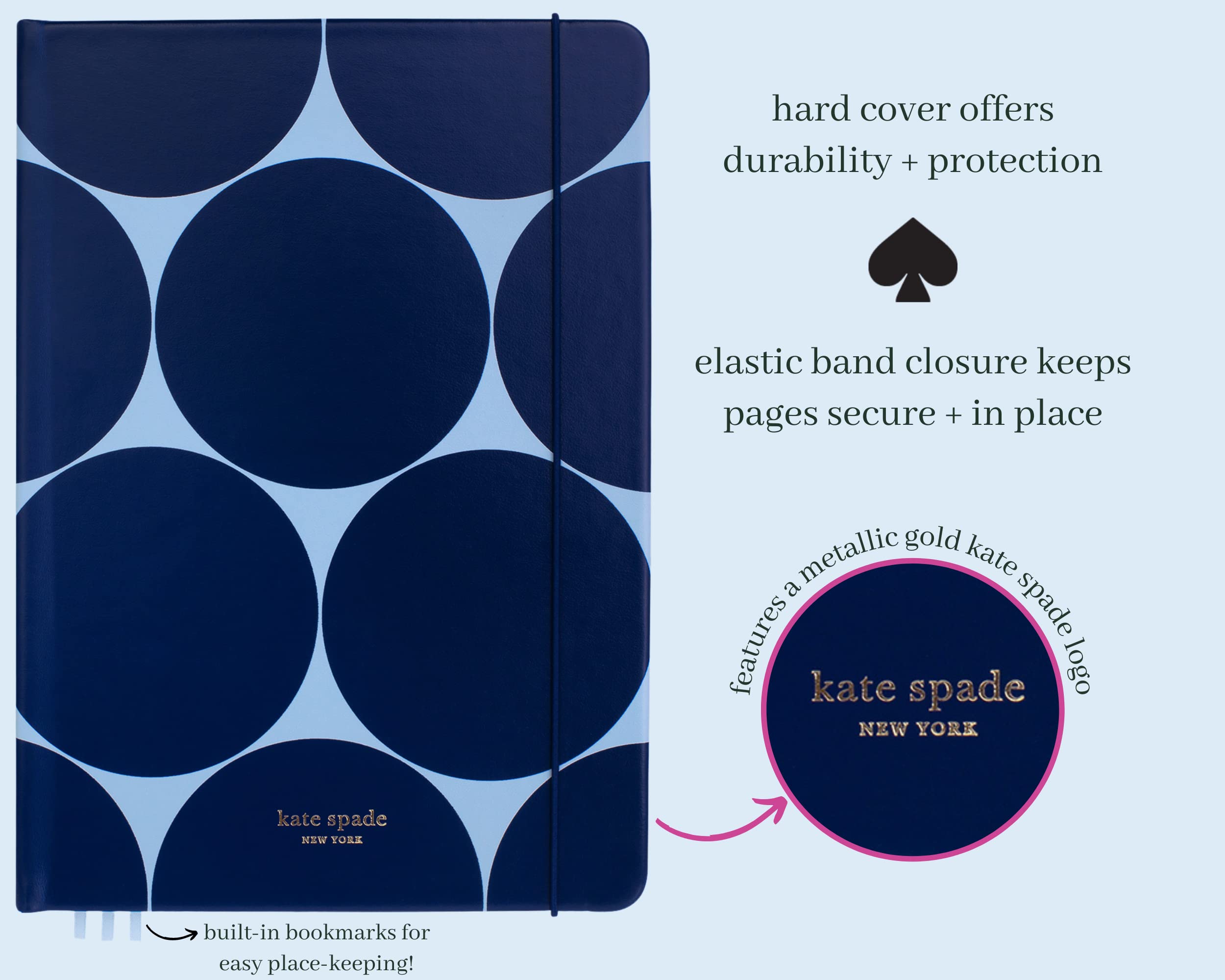 Kate Spade New York Take Note XL Notebook Journal, Blue Vegan Leather Diary Includes 168 Lined Pages, Joy Dot