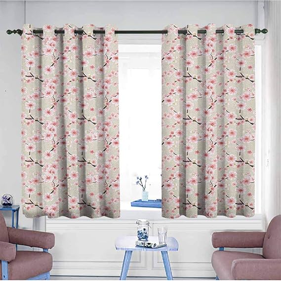 HOMEDD Cortinas para Puerta, diseño de Flor de Cerezo Japonesa asiática
