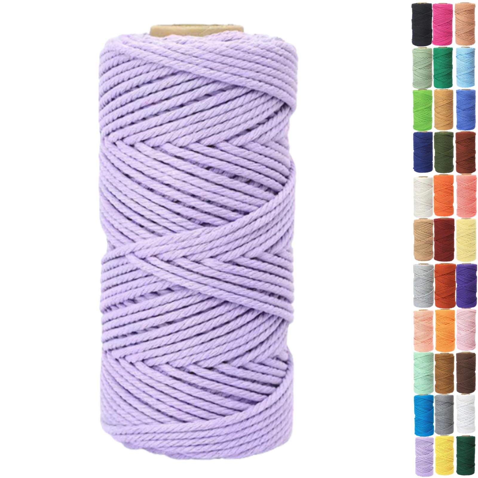 Binwat Macrame Cord Thick Natural Cotton Cord DIY Crafts Yarn Thread Twisted Spool Twine String Cotton Rope for Wall Hanging,Plant Hangers,Knitting,Decorative Projects 4mm x100m (Light purple)