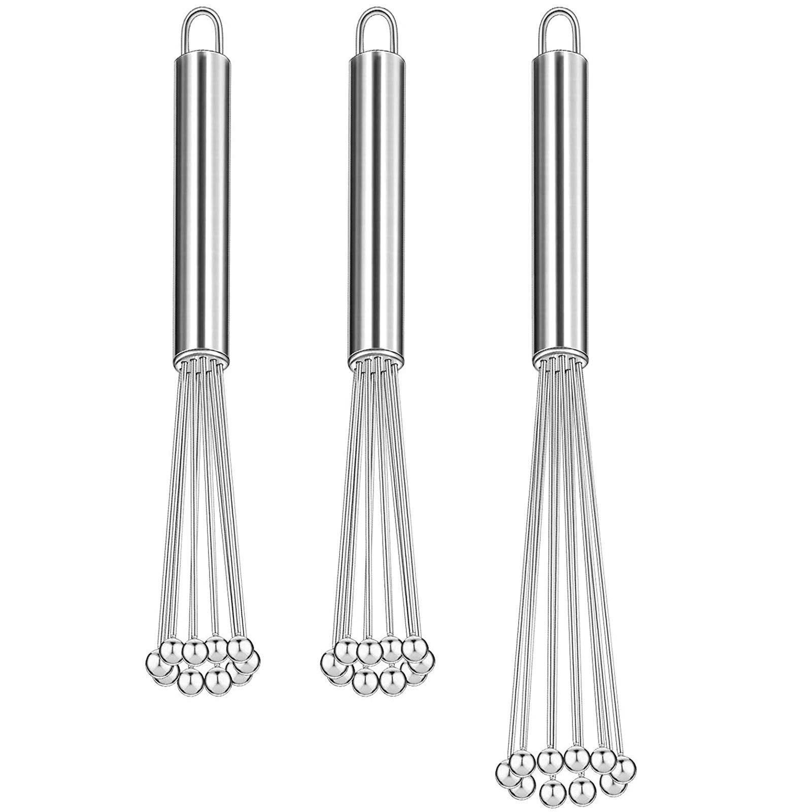 3 Pieces Ball Whisk Set Whisk Beater Stainless Steel Ball Whisk in 10 Inch and 12 Inch Wire Ball Egg Whisk Kitchen Whisks Set for Cooking Blending Whisking Beating Stirring