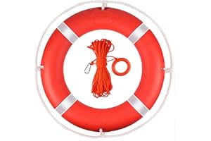 WTMORE Life Ring,23" and 28" Boat Safety Throw Rings with Water Floating Lifesaving Rope, Life Ring Buoy with Rope and Reflective Tape, Orange Life Ring for Boats, Include Ring Buoy Bracket