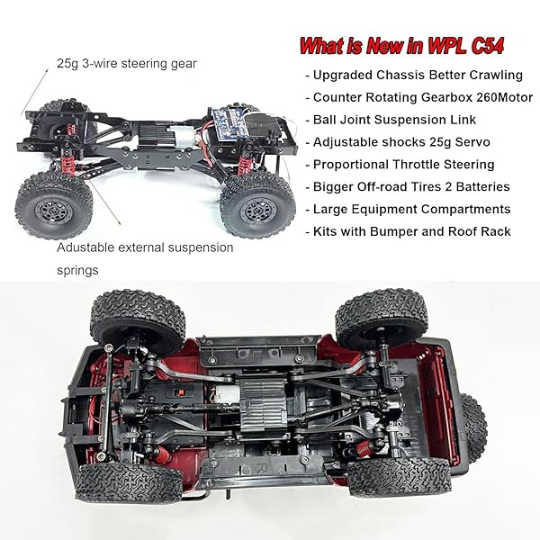 APAWBAND RC ROCK CRAWLER 4X4 RC TRUCK WPL C54 1/16 RC CRAWLER RTR REMOTE CONTROL TRUCK OFF ROAD 2.4G ALL TERRAIN WITH PROPORTIONAL STEERING 260 MOTOR, NEW GEARBOX, UPGRADED CHASIS AND SHOCK