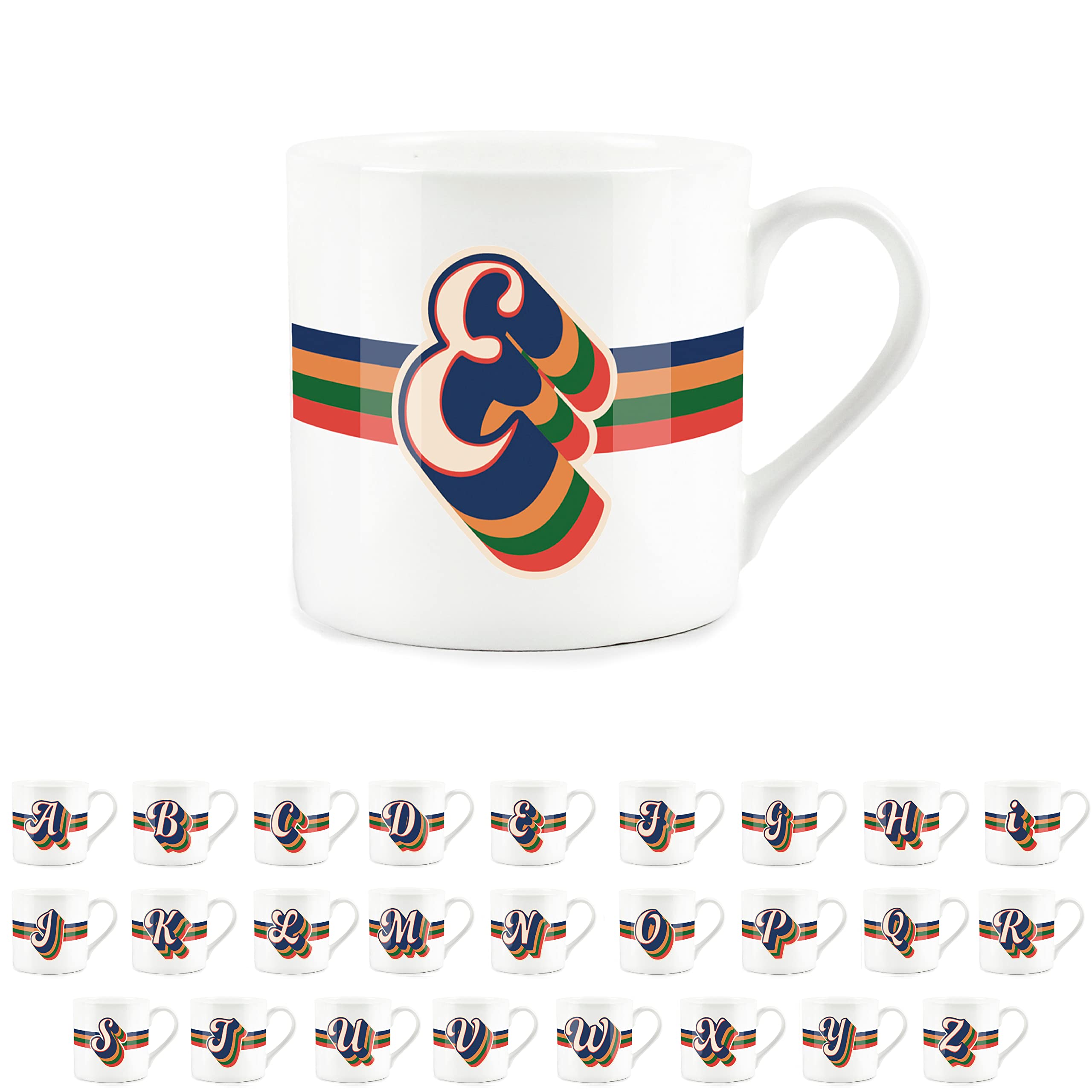 Purely Home Retro Alphabet Letter E Mug - Bone China White Coffee Tea Present Personalised Initial Gift