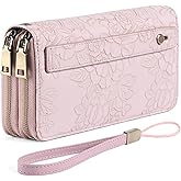 GAEKEAO Wallet for Women Clutch RFID Blocking Wristlet Leather Purse Large Capacity Credit Card Holder with Grip Hand Strap
