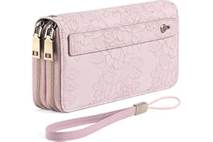 GAEKEAO Wallet for Women Clutch RFID Blocking Leather Wristlet Purse Large Capacity Credit Card Holder with Grip Hand Strap