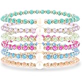 Colorful Beaded Bracelets for Women Glass Beads Bracelet Set Bohemian Multilayered Stackable Clay Sparkly Disco Ball Pearl Crystal Beads Stretch Bracelets Boho Summer Vacation Beach Jewelry Gift