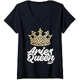 Aries Queen Zodiac Sign Constellation Leopard Birthday V-Neck T-Shirt
