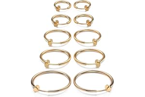 JewelrieShop Clip on Hoop Earrings for Women Fake Nose Ring Faux Lip Septum Ring Fake Cartilage Earrings Spring Endless Hoop Earrings Non Piercing Lobes Men (5 Pairs,13mm-25mm,Mixed Colors/Sized)