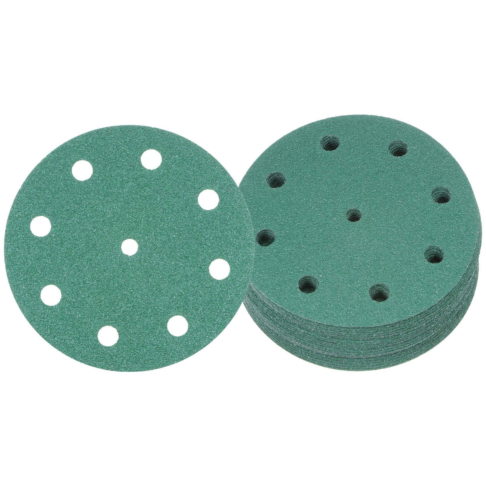 Kozelo 25pcs Green Film Sanding Discs - [5 Inch 60 Grits 9 Hole ] Round Aluminum Oxide Hook & Loop Wet Dry Sander Pads for Wood Metal Polishing Use| Zirconium Corundum Sandpaper
