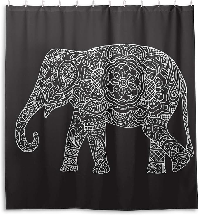 Elephant Black Print Shower Curtain Closet Curtain Home
