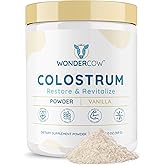 WONDERCOW Colostrum Supplement Powder for Gut Health, Immune Support, Muscle Recovery & Wellness | Natural IgG Pure Whole Bovine Colostrum Superfood, Vanilla, 60 Servings