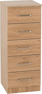 Seconique Dakota 5 Drawer Narrow Chest Oak Effect Storage view 1