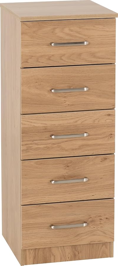 Seconique Dakota 5 Drawer Narrow Chest Oak Effect Storage