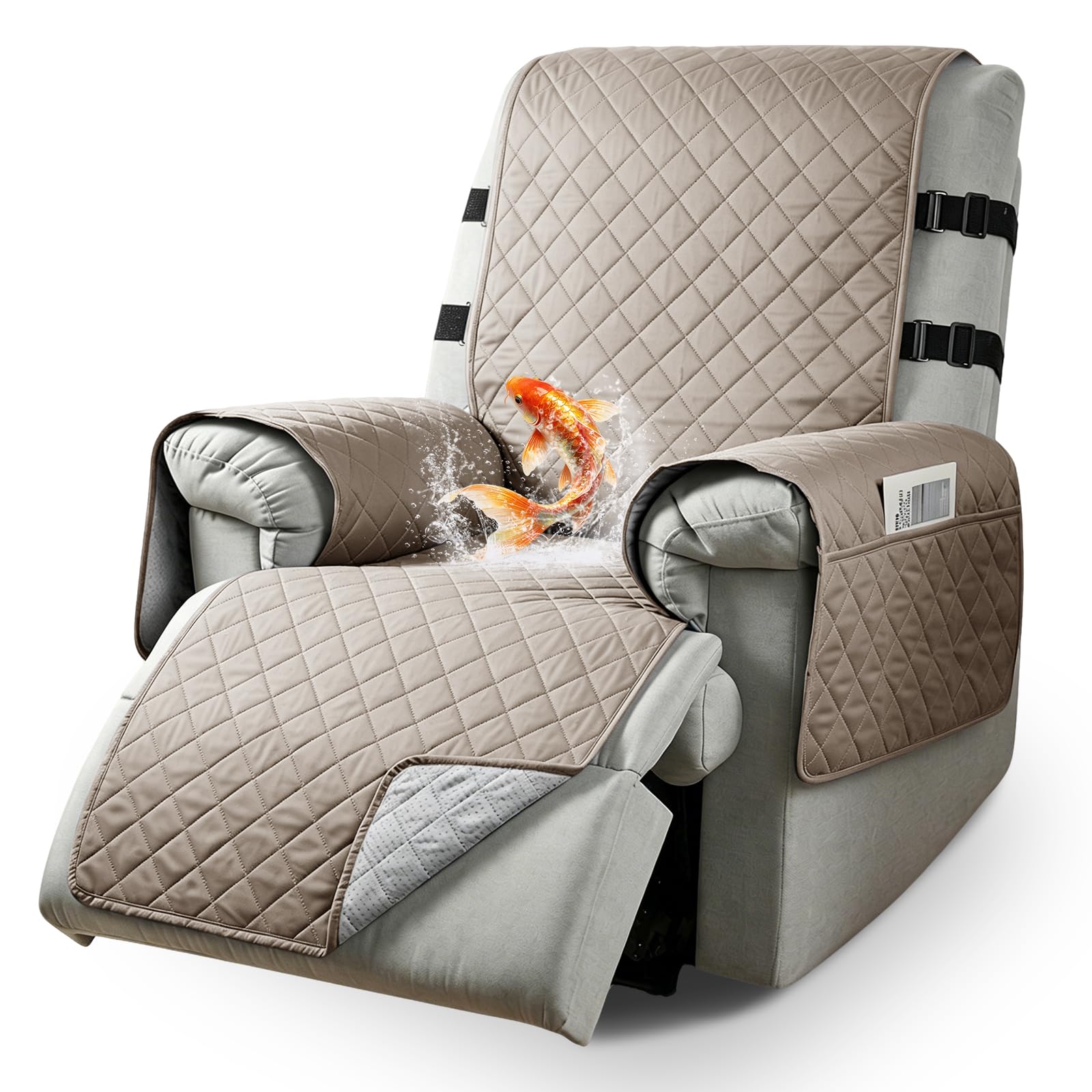 Waterproof Recliner Chair Slipcover With 2 Elastic Straps, Non-Slip Armchair Recliner Protector for Families with Pets/Kids, Washable Cover