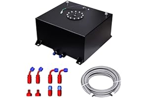 BOMLING 15 Gallon Fuel Cell 60L Universal Gas Tank Aluminum Polished Racing Drift Fuel Tank with Level Sender & 6AN 12FT Fuel Line Kit, Quick Release Fuel Cap, Black