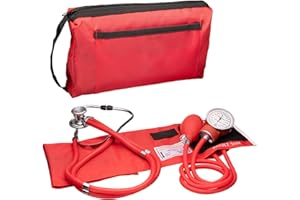 NOVAMEDIC Professional Aneroid Sphygmomanometer Blood Pressure Machine and Stethoscope Set, Universal Adult Size Cuff Arm 8.7-16.5", Manual Emergency BP Monitor Kit with Carrying Case, Red