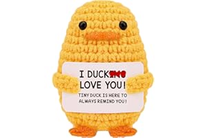 KOOLYI Easter Basket Stuffers for Teens Adult Gifts for Her Him Inspirational Crochet Duck Anniversary Birthday Gifts for Women Cute Handmade Knitted Duck Toy with Positive Card Cheering I Love You Gift