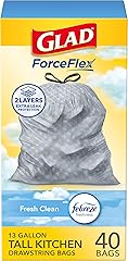Glad ForceFlex Tall Kitchen Trash Bags, 13 Gallon, Gain Fresh Clean, 40 Count (Package May Vary)
