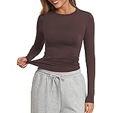 PALINDA Fitted Long Sleeve Shirts for Women Crew Neck Basic Stretchy T-Shirts Casual Layering Tee Shirt Crop Tops