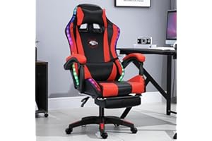 CDAR 2024 New Ergonomic Gaming Chair, Bluetooth Speakers and LED RGB Lights Massage Lumbar Support Computer Gaming Chairs 360 Degree Swivel Height Adjustment Video Gaming Chair Black & Red