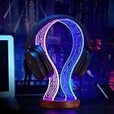 Lampeez Headphone Stand Headset Holder with Blue Pink LED Night Light Walnut Wood for Gamers, Music Lovers Gift Idea