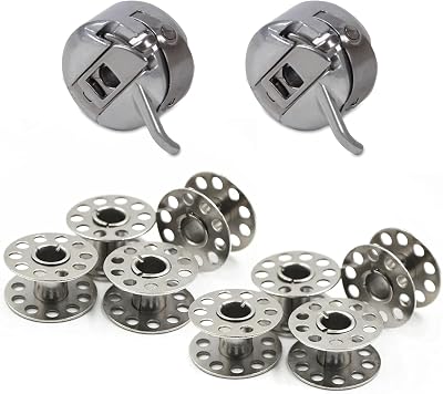 Kjzeex 2 Bobbin Cases & 8 Metal Bobbins for Singer Brother Janome
