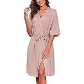Ekouaer Short Robes for Women Lightweight Kimono Robes Knit Bathrobe Soft Sleepwear with Pockets S-XXL