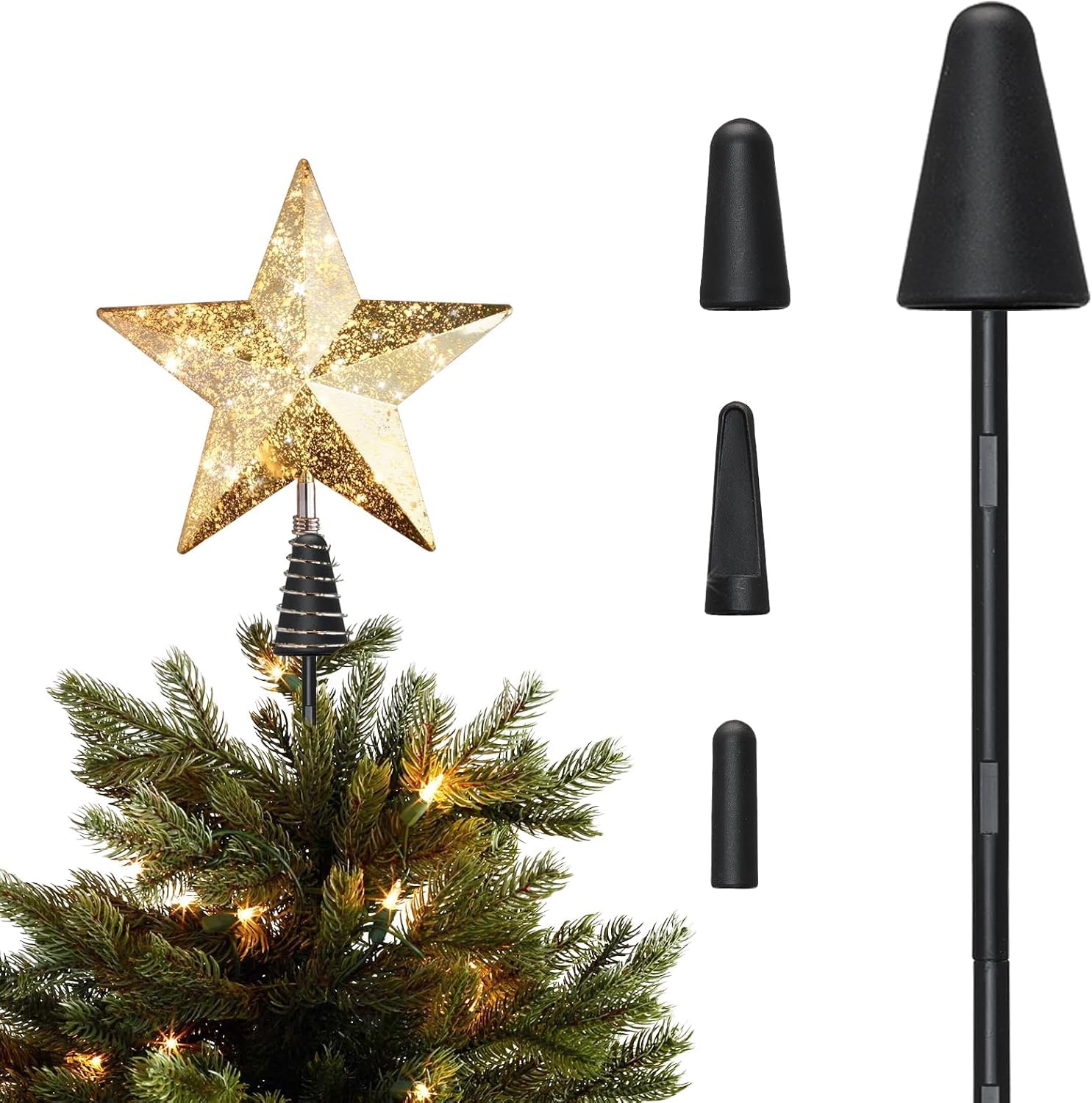 Christmas Tree Topper Holder, Universal Tree Topper Stabilizer Support Fits All Base Types for Halloween Christmas Tree Topper Stars Angel Finial Festival Treetop Decorations Ornaments, Black