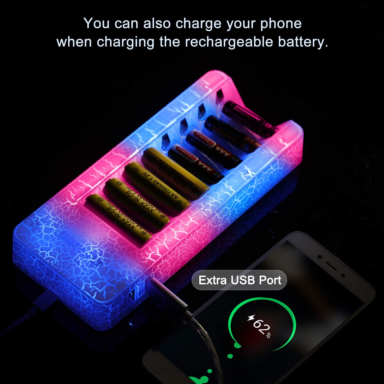 AAA Battery Charger,Momen 8 Bay AA Battery Charger with LED Light Indication for Rechargable AA/AAA Battery