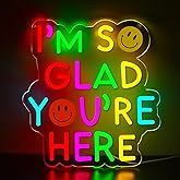 WittyRhE I’m So Glad You’re Here Neon Signs Classroom Encourage Neon Lights Wall Decor,Positive Affirmation Motivational Quote,GIft Art for Boys Girls Kids,Friends,Family-13.2 x 12.2 IN-USB Powered-Acrylic
