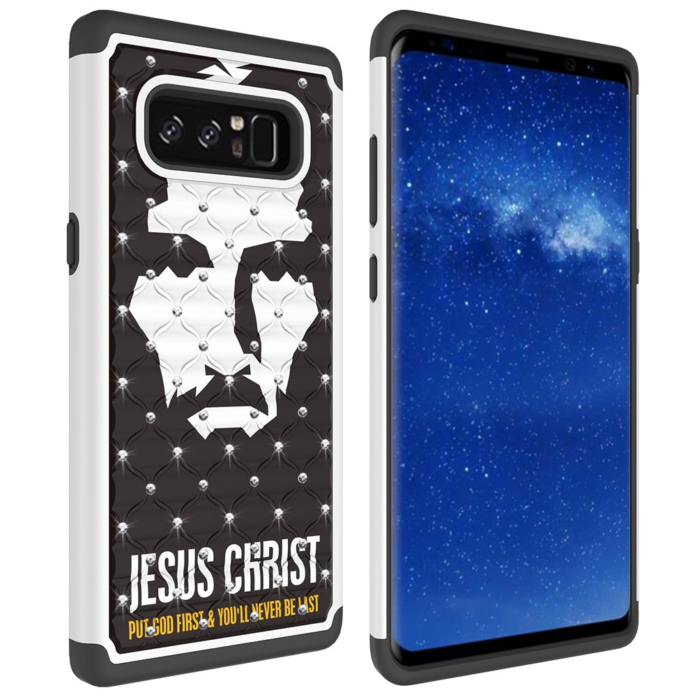 Note 8 Case, Galaxy Note 8 Case, MagicSky [Shock Absorption] Studded Rhinestone Bling Hybrid Dual Layer Armor Defender Protective Case Cover for Samsung Galaxy Note 8 (Jesus)