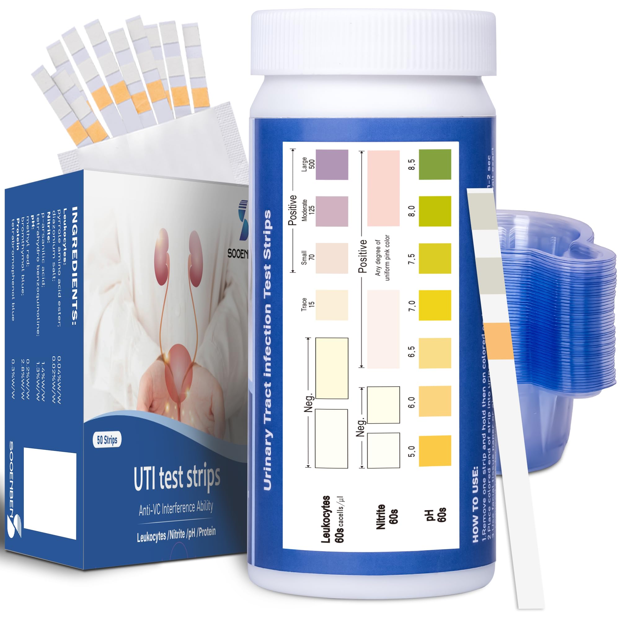 Photo 1 of 3-in-1 UTI Test Strips, 50ct Full Panel Urinary Tract Infection Test Kit at Home for Women Men Kids, Urinalysis Leukocytes, Nitrites, PH Urine Strip