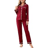 Honypove 100% Cotton Pajama Sets for Women 2 Piece Long Sleeve Button Down Pjs Soft Comfy Ladies Sleepwear Lounge Sets S-XL