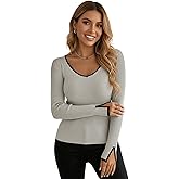 winkbay Women's Elegant V Neck Long Sleeve Sweater Fall Dressy Casual Fitted Ribbed Knit Work Pullover Tops