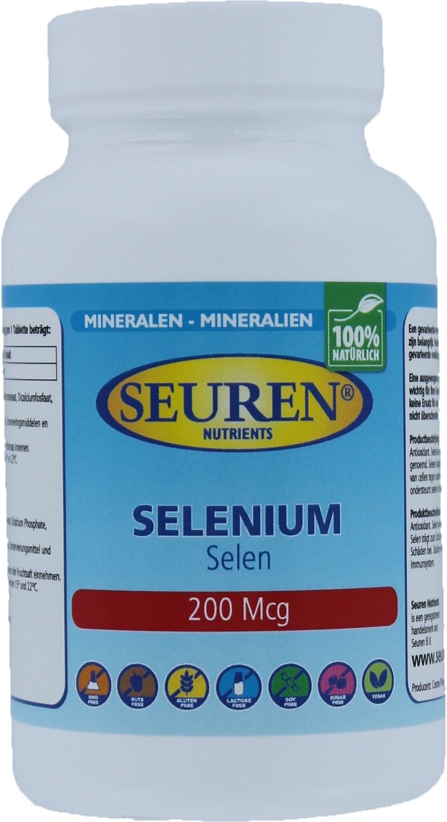 Seuren Nutrients | Selenium 200 mcg | 200 Tablets | Selenium | Selenium Complex Gluten Free | Lactose Free | Sugar Free (100% Natural)