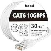 Cat 6 Ethernet Cable 30 ft, Outdoor&Indoor 10Gbps Support Cat8 Cat7 Network, Flat Internet RJ45 LAN Patch Cords, Solid High S