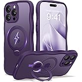 CAPRARO for iPhone 15 Pro Max Case with 360° Spin Magnetic Stand for Women, [Compatible with MagSafe] [Full Camera Protection] Cute Wave Translucent Matte Case for iPhone 15 Pro Max, Deep Purple