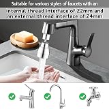 Kaket 360 Swivel Kitchen Tap Spray Head 3 Modes Faucet Extender Adapter Silver view 5