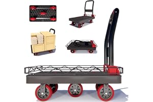 LOMIVE 2IN1 Heavy Duty Platform Trucks Flatbed Carts, 42×26In 2000lbs Capacity Push Cart Dolly Hand Trucks w/Detachable Solid Steel Wire Fence, Collapsible Cage Cart Dolly, 5-Inch Silent TPR Wheels