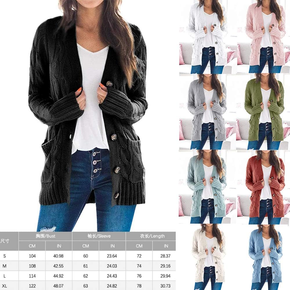 PRETTYGARDEN Women’s Long Sleeve Open Front Knitted Cardigan Sweater Button Down Chunky Outwear Coat with Pockets at  Women’s Clothing store