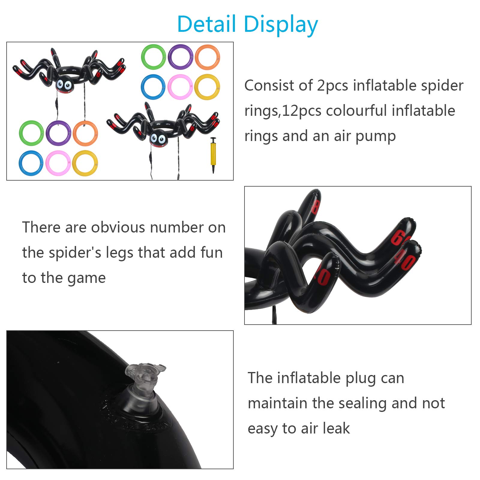 KATOOM 2Set Ringwurfspiel Halloween Spinne Aufblasbare Wurfspiel Eltern Kinder Outdoor Indoor Spiele Halloweenspielzeug mit 12 Ringe und 1 Luftpumpe für Halloweensparty Geburtstag