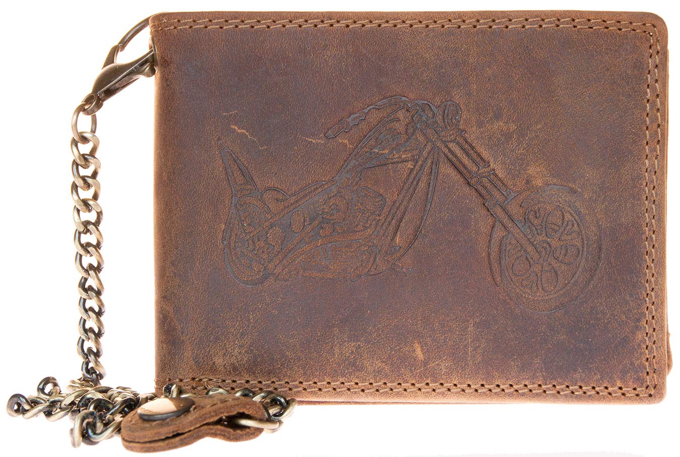 FLW Genuine Leather Biker's Wallet with a Motorbike, with 45 cm (18 inches) Long Metal Chain