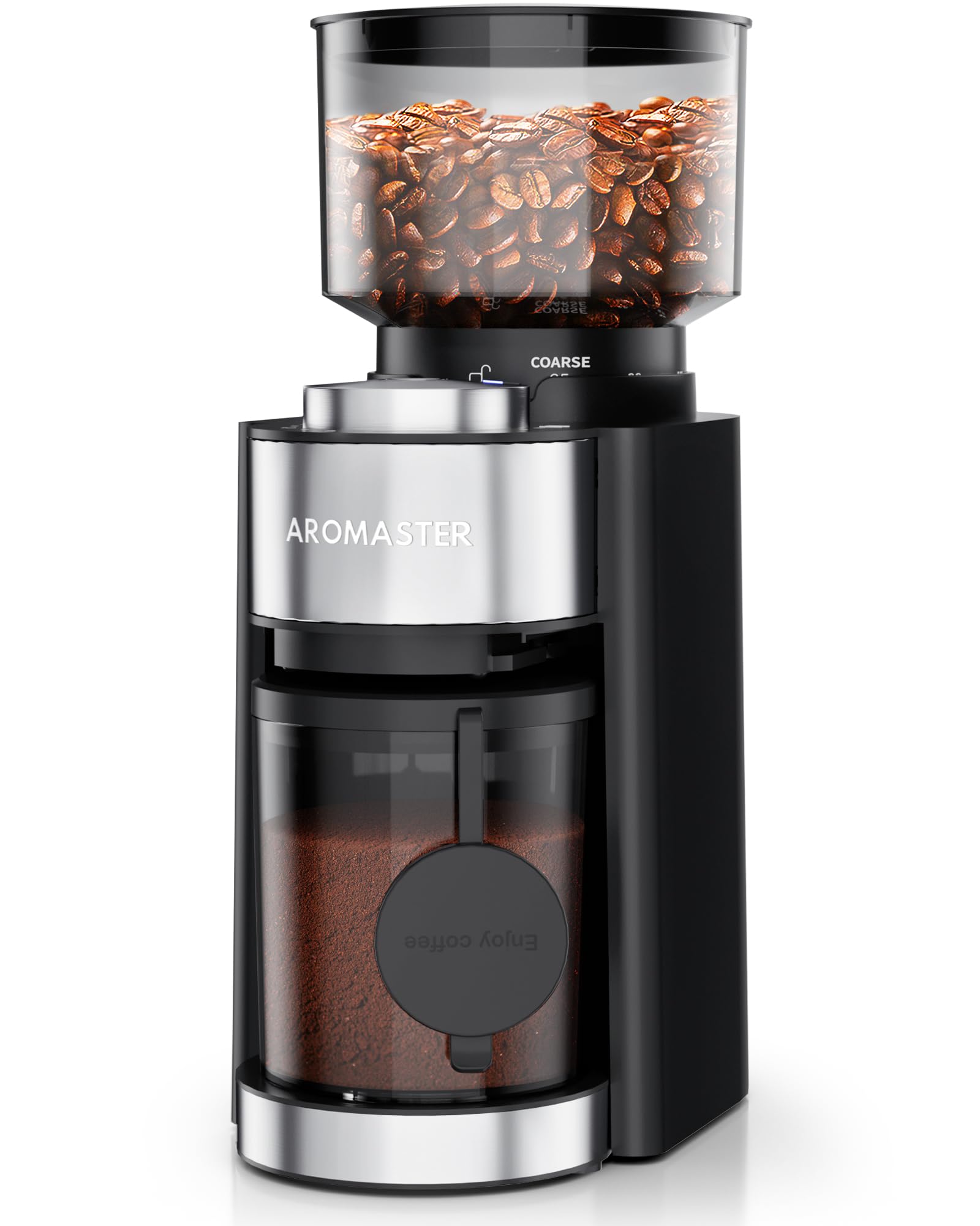 Photo 1 of ***SEE NOTES*** 
Aromaster Burr Coffee Grinder with 25 Grind Setting, Adjustable 2-12 Cups Timer, Professional Conical Coffee Bean Grinders for Home Use, 3-Ears Portafilter Holder, Anti-static, Cleaning Brush, Black