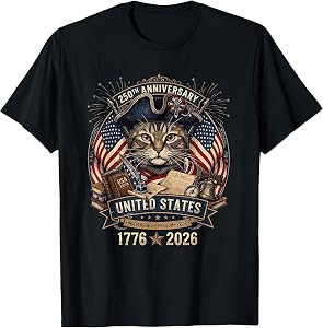 Patriotic Cat 250th Anniversary American Independence Women T-Shirt