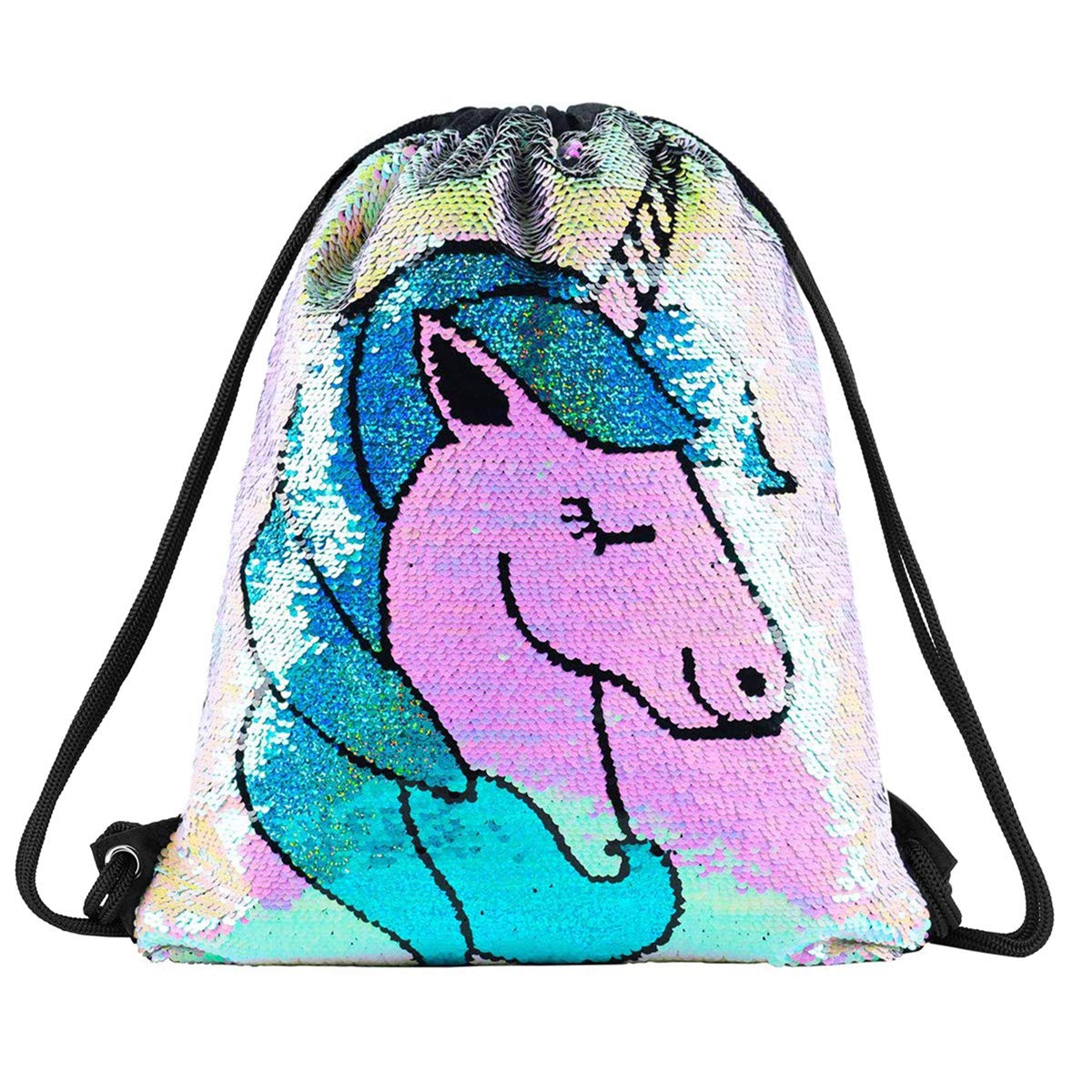 personalised unicorn sequin drawstring bag