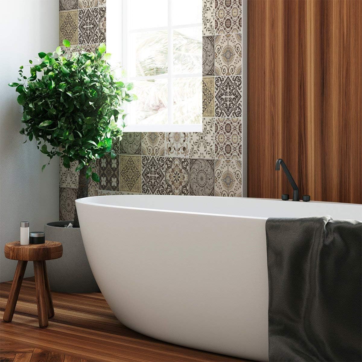 Ambiance Sticker Self-Adhesive Decorative Wall Decal Cement Tile for Bathroom and Kitchen Ibiza - Pack of 9 Stickers of 10 x 10 cm