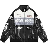 Vamtac Mens Bomber Jacket Oversized Faux Leather Jacket Y2k Vintage Racing Motorcycle Lightweight Coat Fall Winter